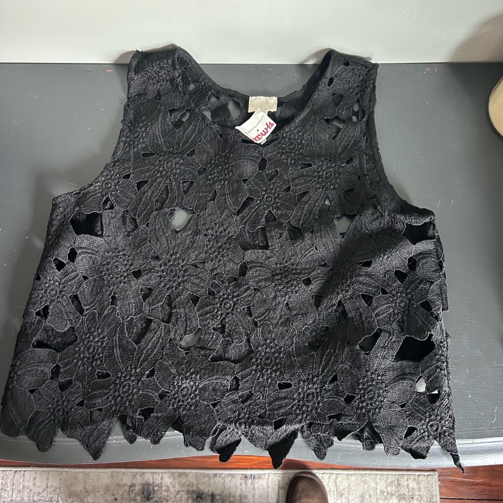 Kookai Black Crop Tank Top with Cut Out Design